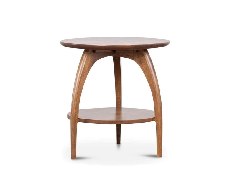 Scandinavian Round End Table in Warm Honey Wood Finish