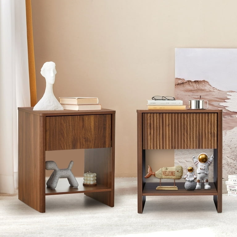 Scandinavian Style Nightstand Pair with Cream Fluted Drawer Fronts
