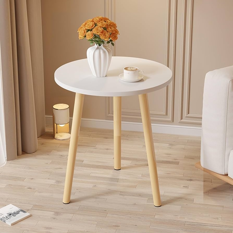 Scandinavian Tripod End Table Round White Top Tapered Wood Legs