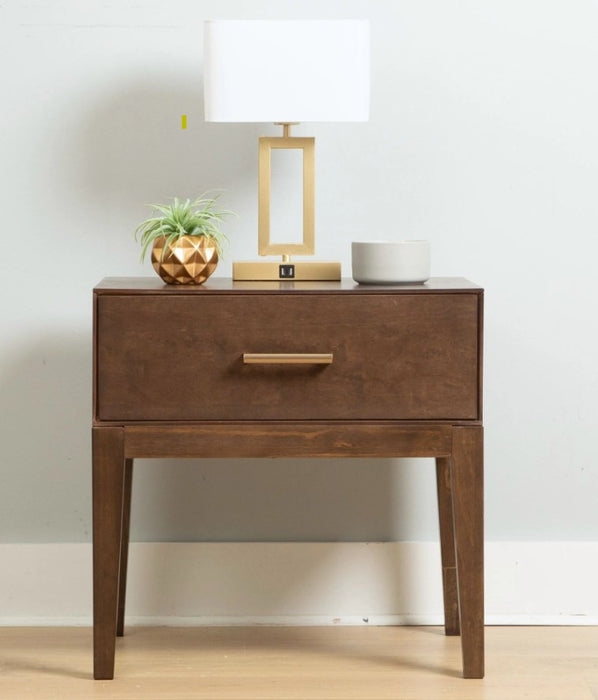 Scandinavian Wood Bedside Table Round Knobs Two Drawer Storage