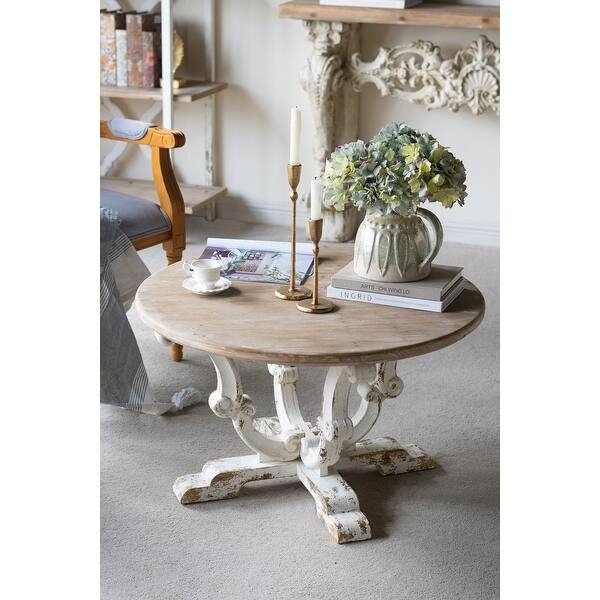Scrollwork Leg Coffee Table with Distressed White and Brown Finish