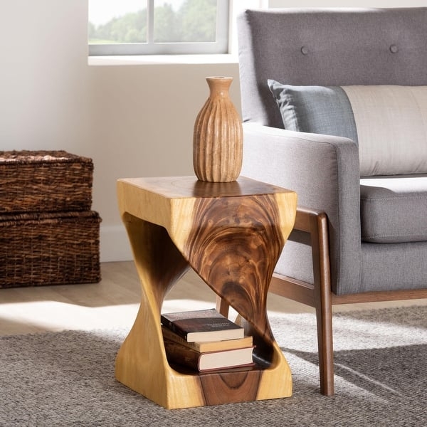 Sculptural Accent Table Dark Wood Spiral Twist Design Organic Boho