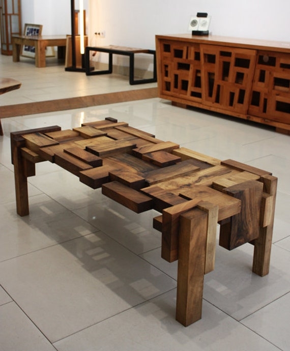 Sculptural Coffee Table Interlocking Ribbon Base Square Glass Top