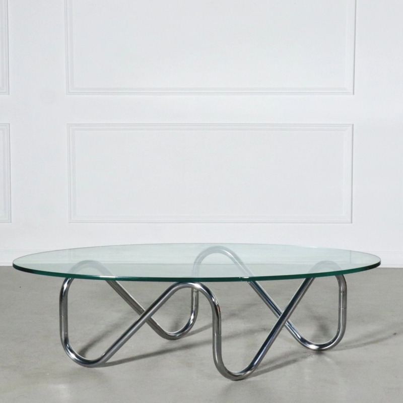 Sculptural Coffee Table with Organic Free-Form Glass Top
