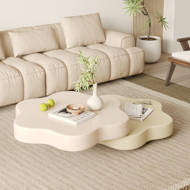 Sculptural Coffee Table with Rotating Flower Petal Tiers, Creamy White