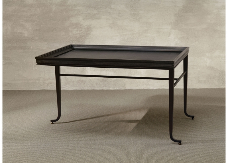 Sculptural Dark Wood Coffee Table with Raised Tabletop Edge
