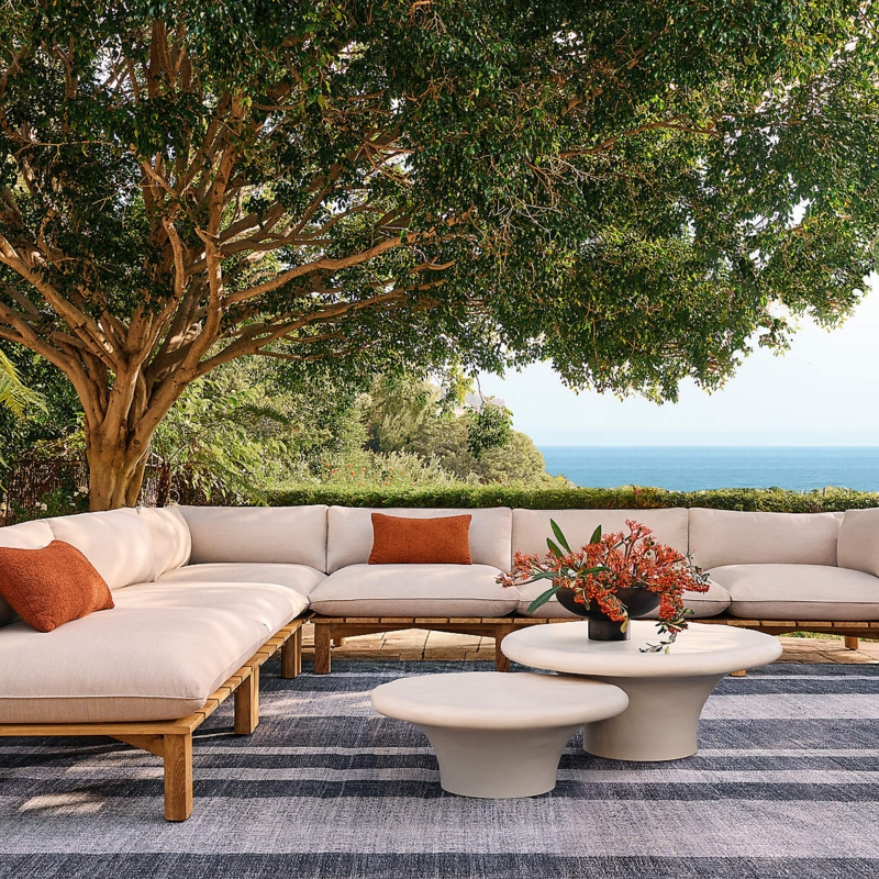 Sculptural Nesting Coffee Tables, Ivory Stone Like Finish, Pedestal Base