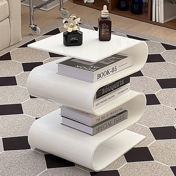 Sculptural Side Table Wavy Silhouette Modern Storage Niche
