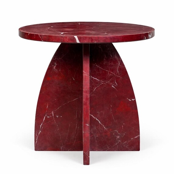 Sculptural Stone Side Table with Natural Veining and Tripod Slab Base