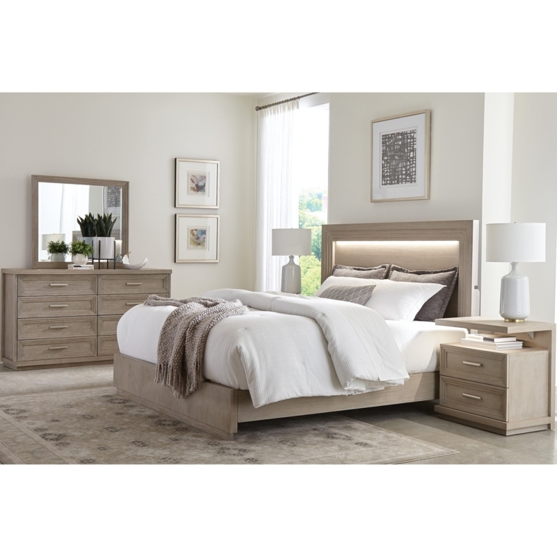 Serene Gray and Wood Bedroom Set with Mist Upholstery