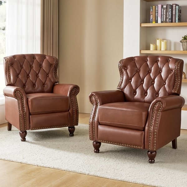 Set of 2 Espresso Leather-Like Tufted Recliners with Rolled Arms
