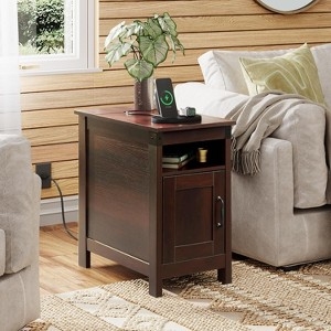 Set of 2 Narrow End Tables with Charging Station in Espresso Finish