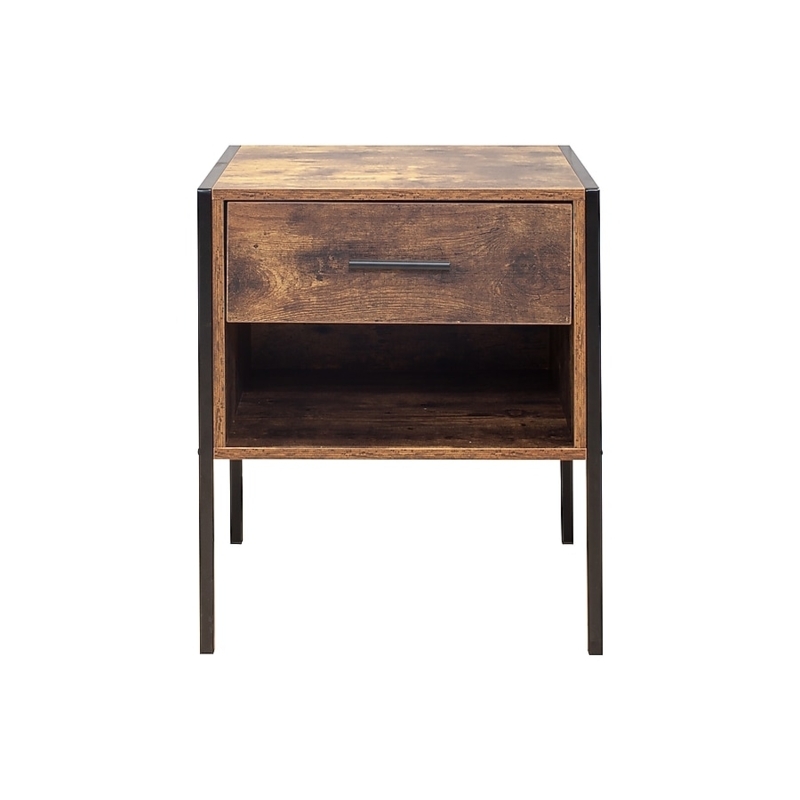 Set of 2 Nightstands with Mesh Drawer Fronts and Rustic Wood Finish