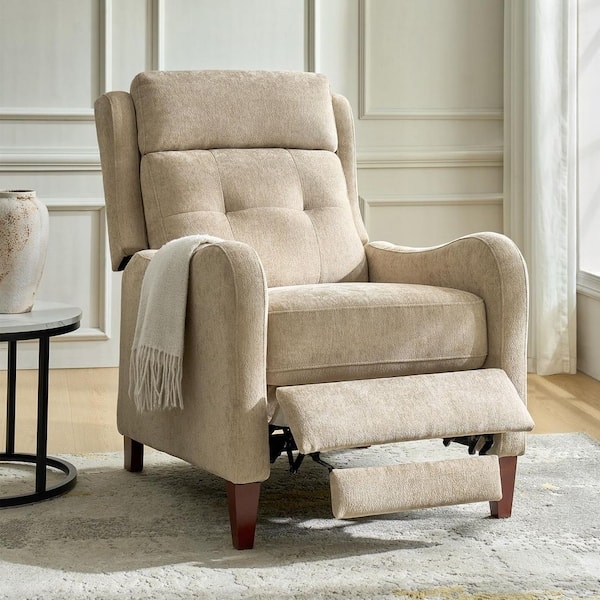 Set of 2 Sand Beige Tufted Wingback Recliners with Nailhead Trim