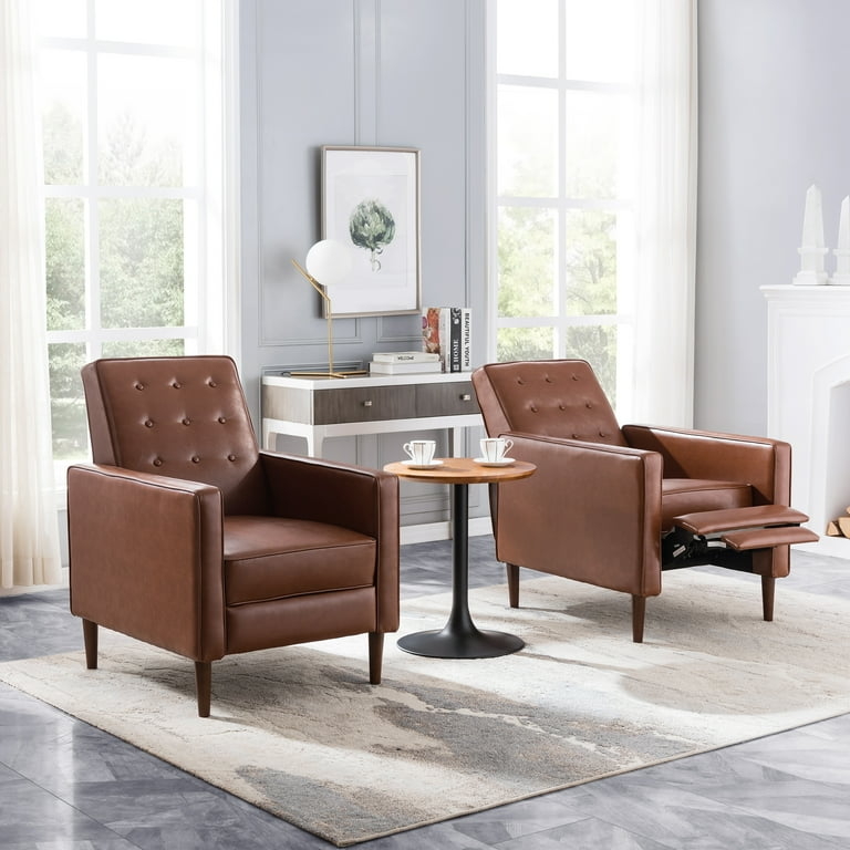 Set of Cognac Mid-Century Modern Recliners, Wingback Silhouette