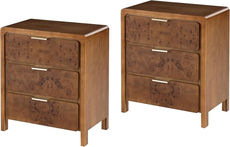 Set of Two Nightstands Rustic Burl Wood Finish Farmhouse Style