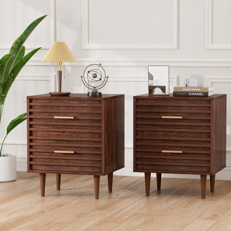 Set of Two Nightstands Splayed Legs Wood Toned