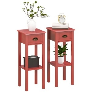 Set of Two Side Tables with Narrow Profile and Drawer Storage