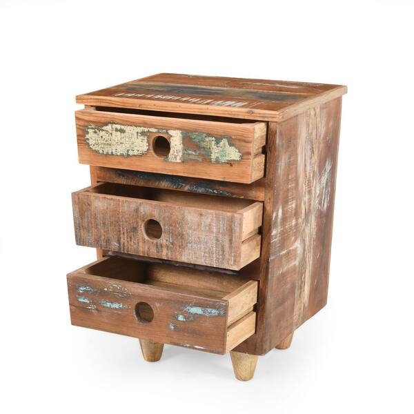 Shabby Chic Nightstand Multicolor Distressed Paint Three Drawers