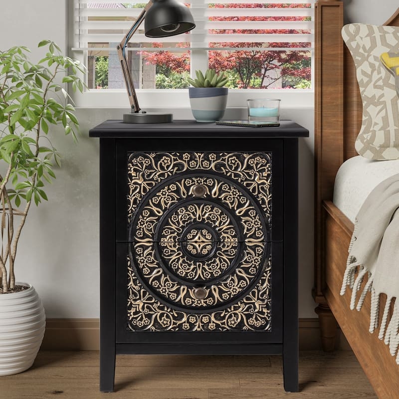Shabby Chic White Accent Chest with Floral Relief Carvings