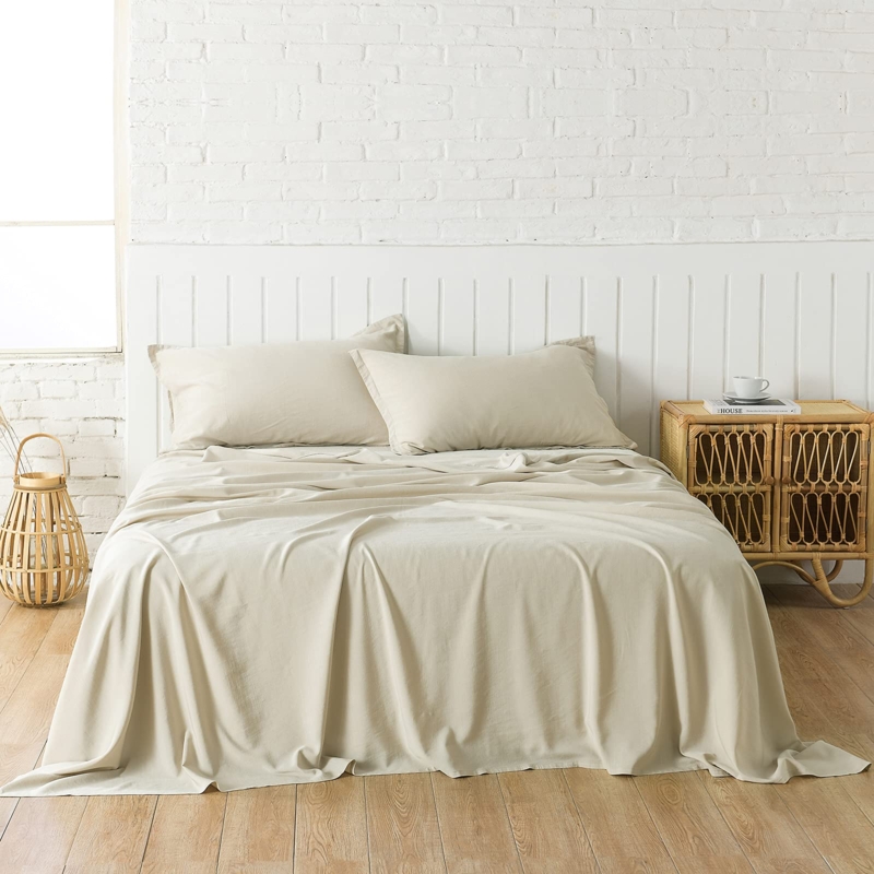 Sheet Set Slub Woven Texture Deep Pocket Breathable Linen Feel