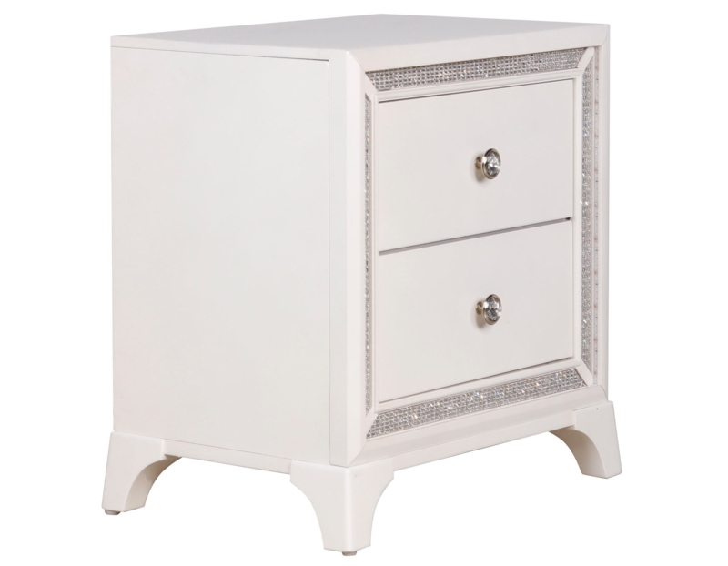 Shimmering Pearl Nightstand with Integrated LED Lighting Crystal Knobs