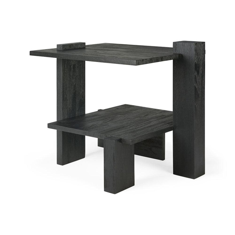 Side Table, Abstract Matte Black, Tapered Pedestal Base, Sculptural