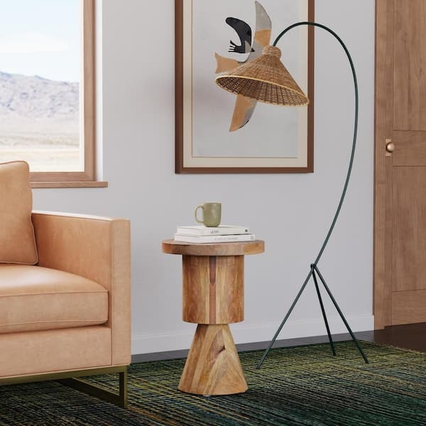 Side Table, Abstract Pedestal Base, Sculptural Interlocking Legs, Brown