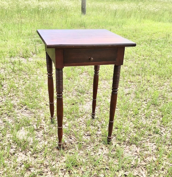 Side Table Antique Patina Tapered Legs Sheraton Style