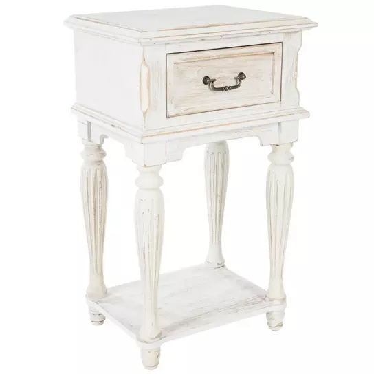 Side Table Antique White Round Turned Pedestal Base Tripod Feet