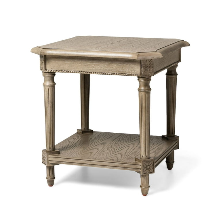 Side Table Antiqued Grey Finish Tapered Legs Lower Shelf Traditional
