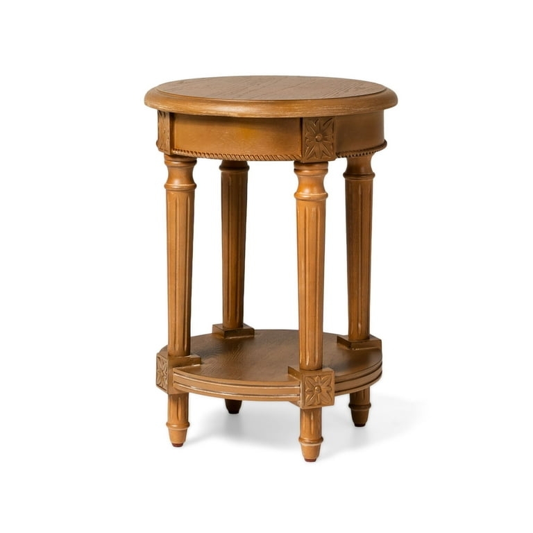 Side Table Antiqued Natural Finish Pedestal Base Scrolled Legs