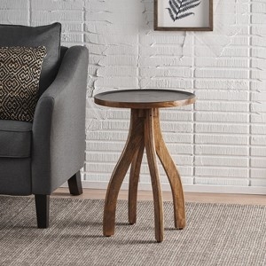 Side Table Arched Legs Grooved Apron Round Wood Vintage