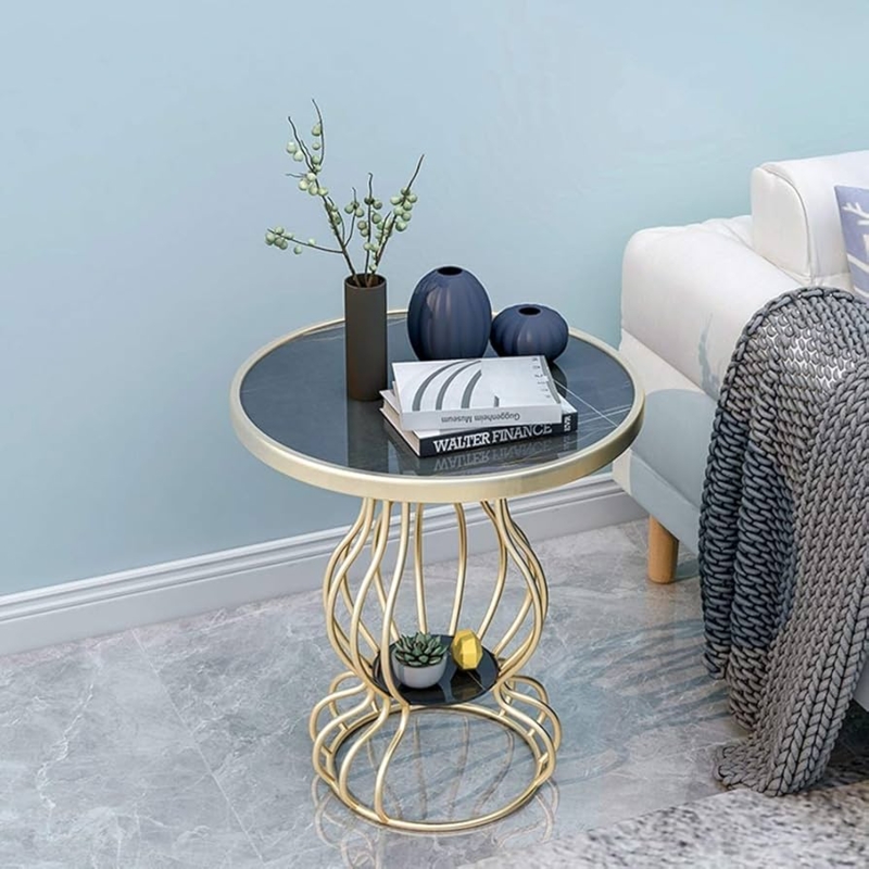 Side Table Arched Metal Frame Two Tier, Modern Industrial Chic.