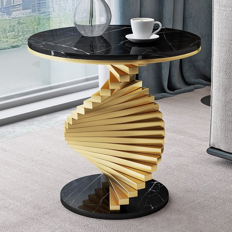 Side Table Black Faux Marble Top Gold Metal Frame Modern Glam End Table