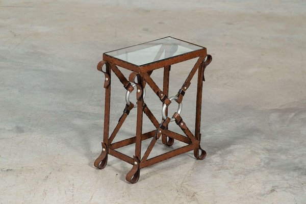 Side Table Black Metal Two Tier Square Contrast Stitching