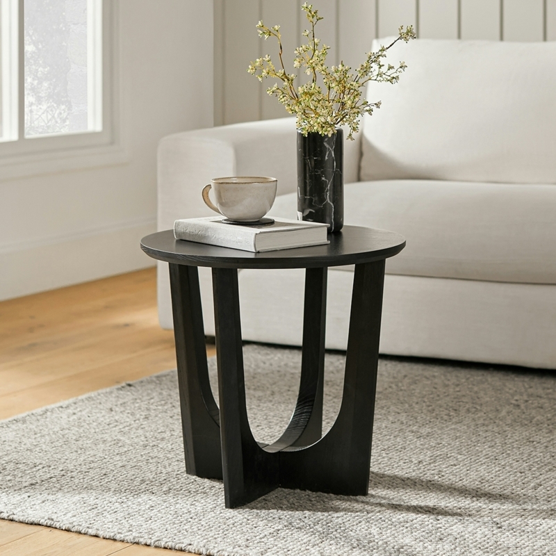 Side Table Black Wood Tripod Base Tapered Legs