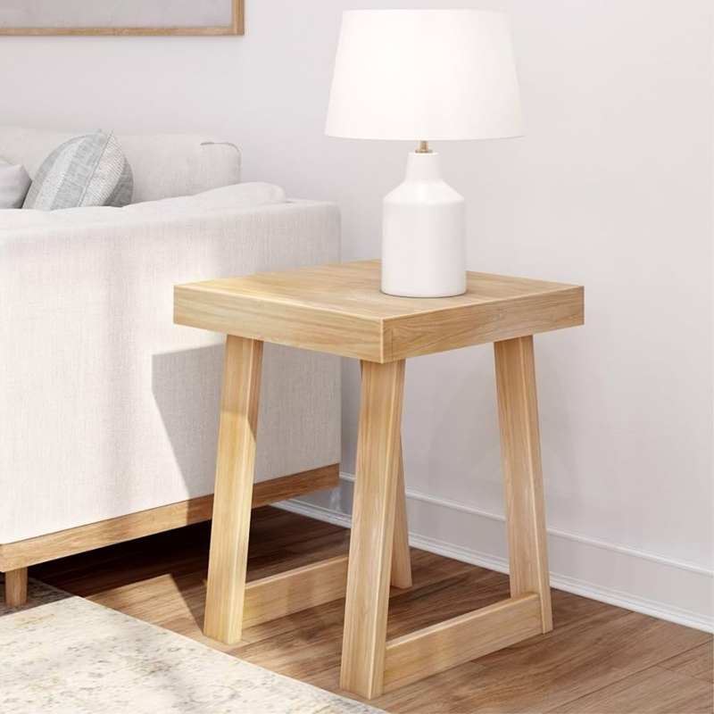Side Table Blonde Wirebrush Finish, Minimalist Square Wood End Table