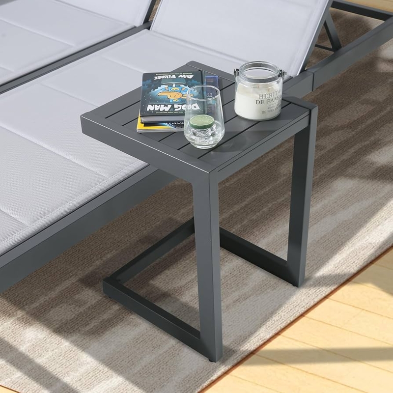Side Table C-Shaped Aluminum Light Grey Matte Minimalist Patio