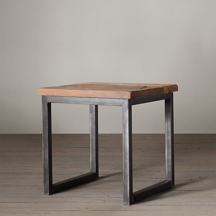 Side Table C-Shaped Frame Cantilever Base Industrial Wood and Metal