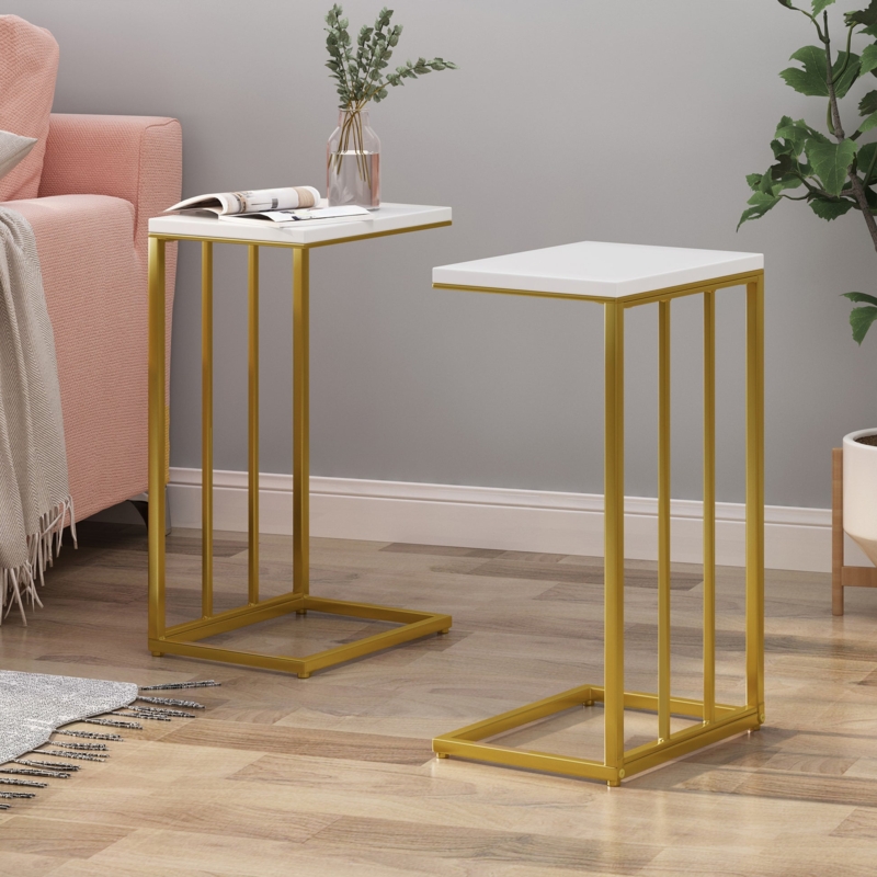 Side Table C-Shaped Frame In Champagne Gold Finish