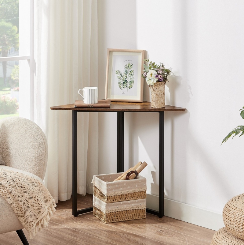 Side Table C-Shaped Frame Storage Pocket Casters, Industrial