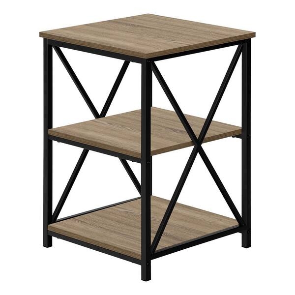 Side Table C-Shaped Frame Three-Tier Shelf Cantilever Design Taupe