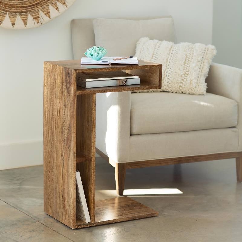 Side Table C Shaped Silhouette Cantilever Base Sofa Slider