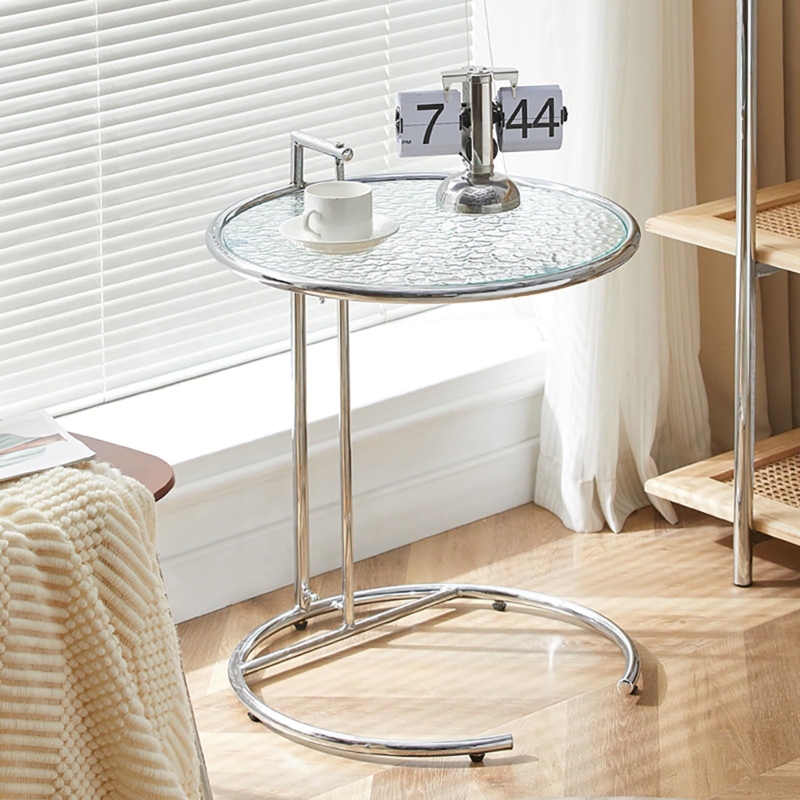 Side Table C-Shaped Water Ripple Glass Top Gold Frame