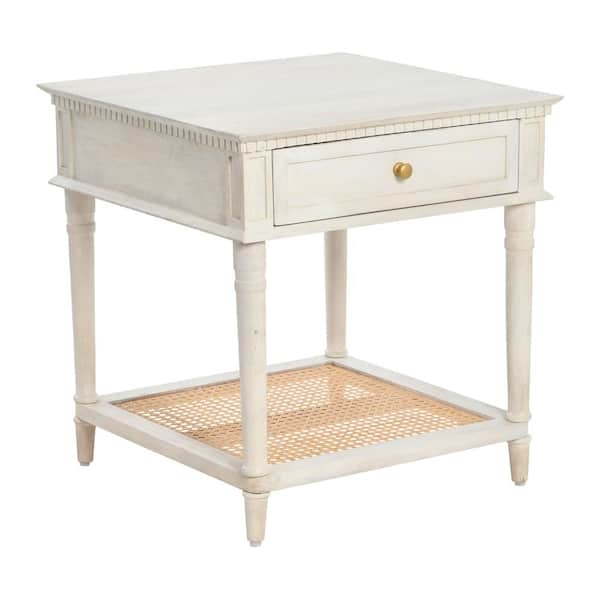 Side Table Cane Side Panels White Finish, Cane Panel End Table Storage