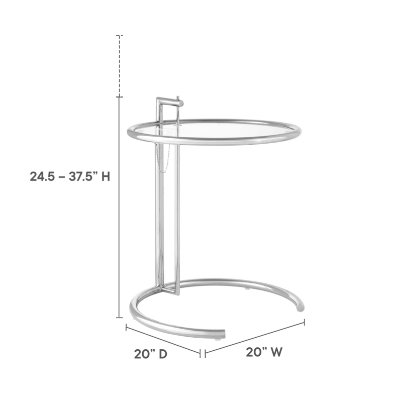 Side Table Cantilever Base Adjustable Height Chrome and Glass