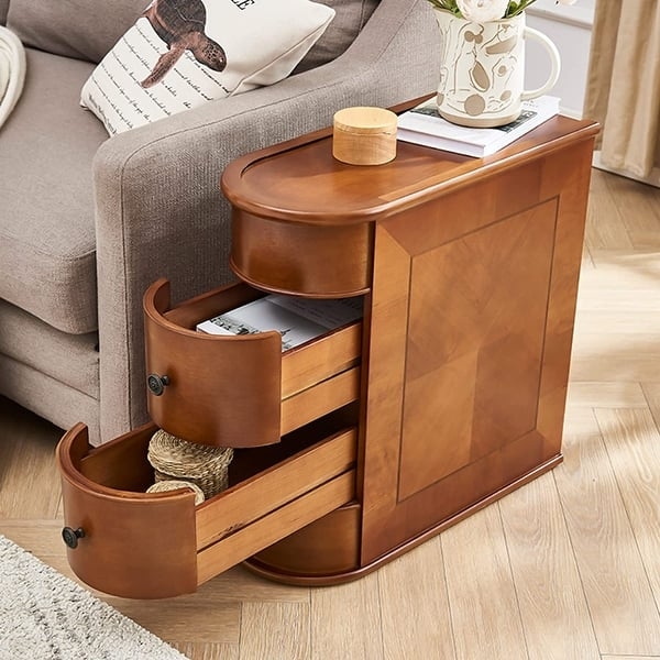 Side Table Chairside Storage End Table Warm Wood Finish Slim Profile