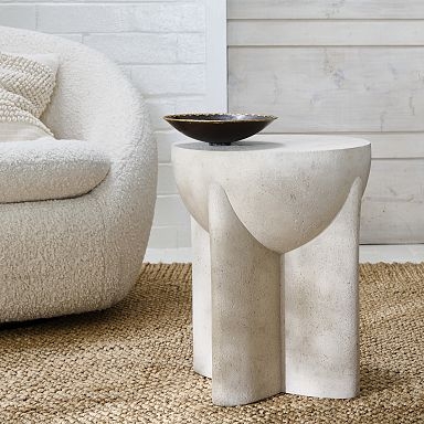 Side Table Charcoal Grey Pitted Texture Industrial Concrete Style