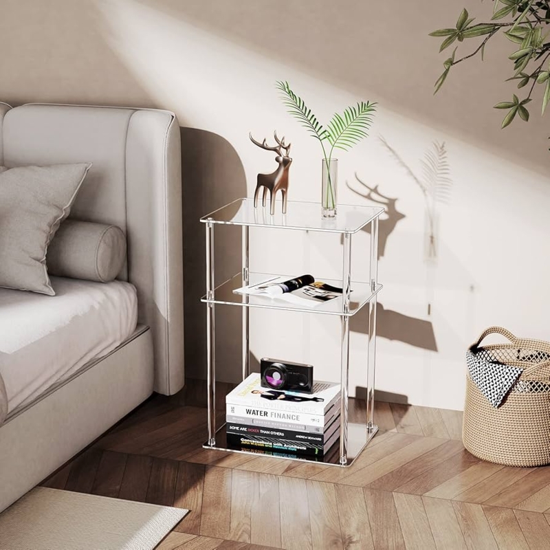 Side Table, Clear Acrylic Three-Tier Cylindrical Legs